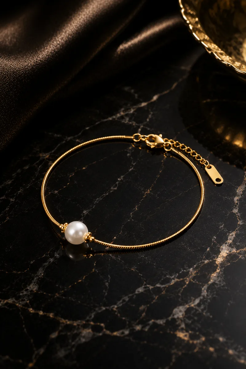 Gold Pearl Charm Bracelet - HAFSAY Korean bracelets