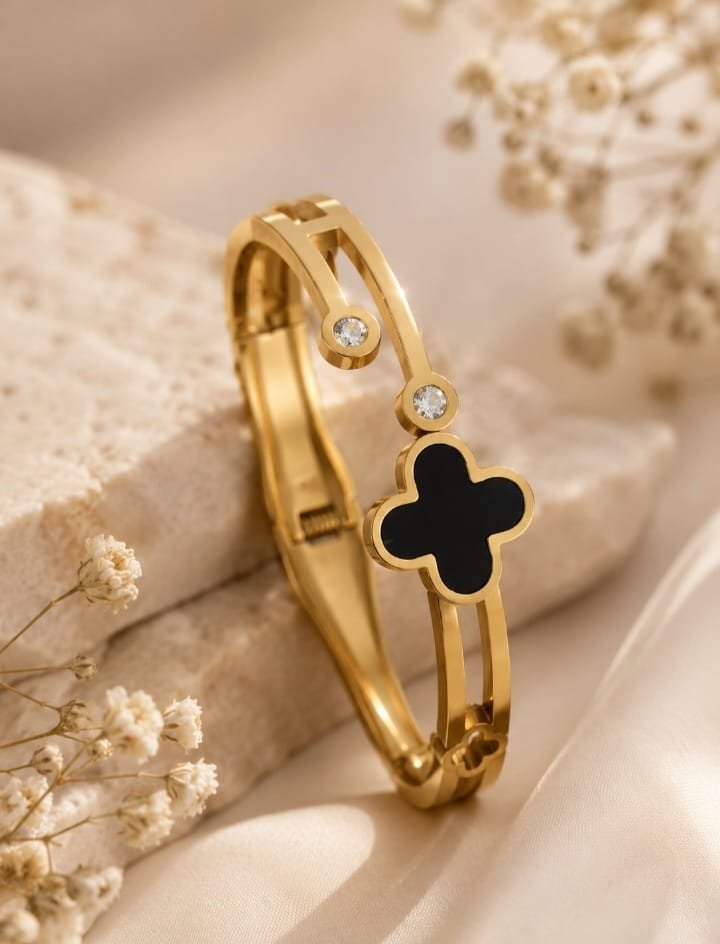 Gold Open Clover Cuff - Korean bracelets by HAFSAY