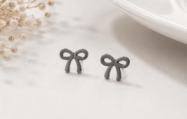 Black Bow Studs - Korean earrings by HAFSAY