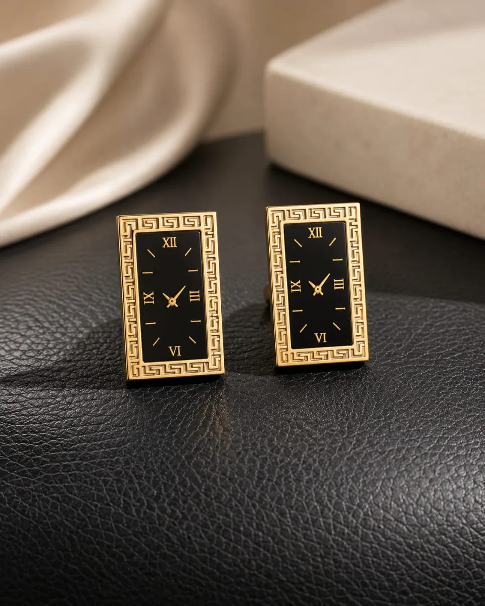 Gold Black Versace Studs - HAFSAY Korean earrings
