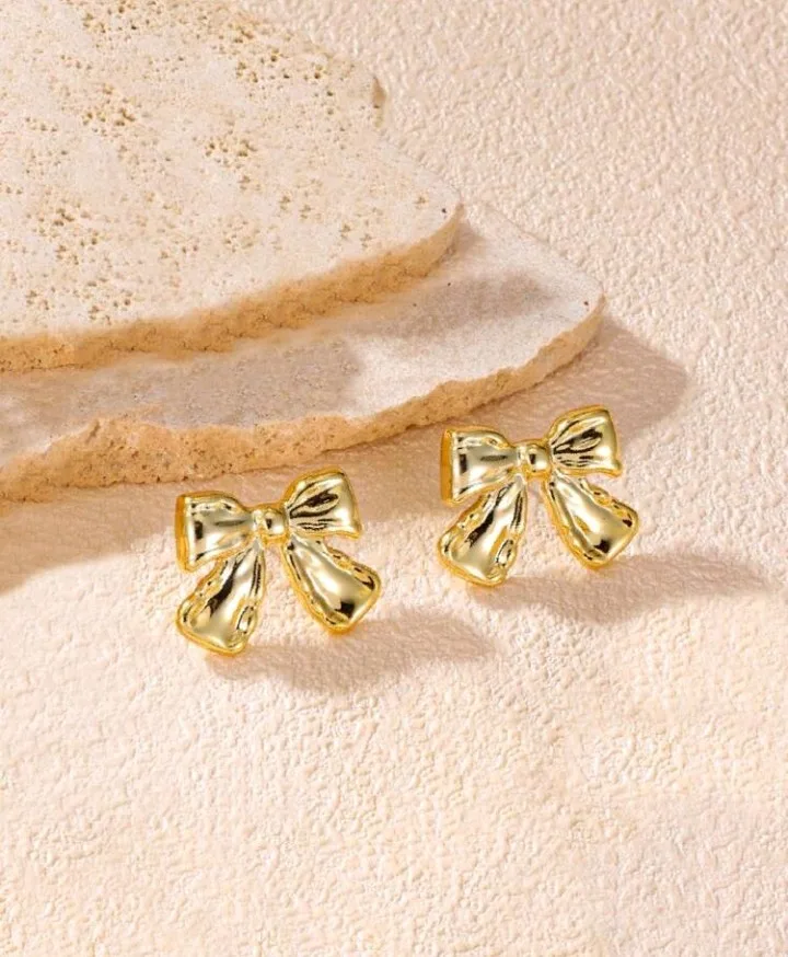 Gold Bow Studs - Korean earrings by HAFSAY