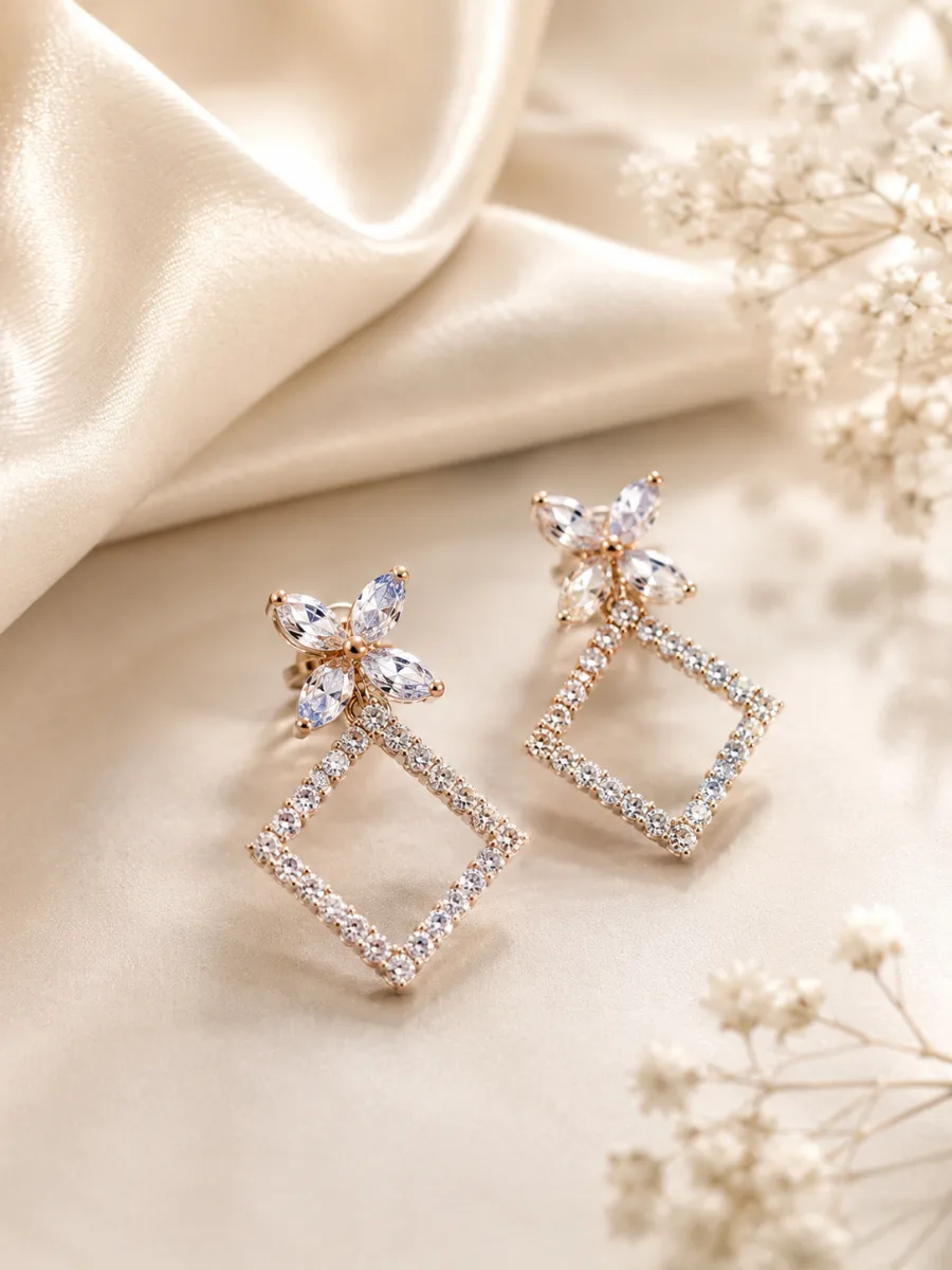 Gold Marquise Square Earrings - HAFSAY Korean earrings