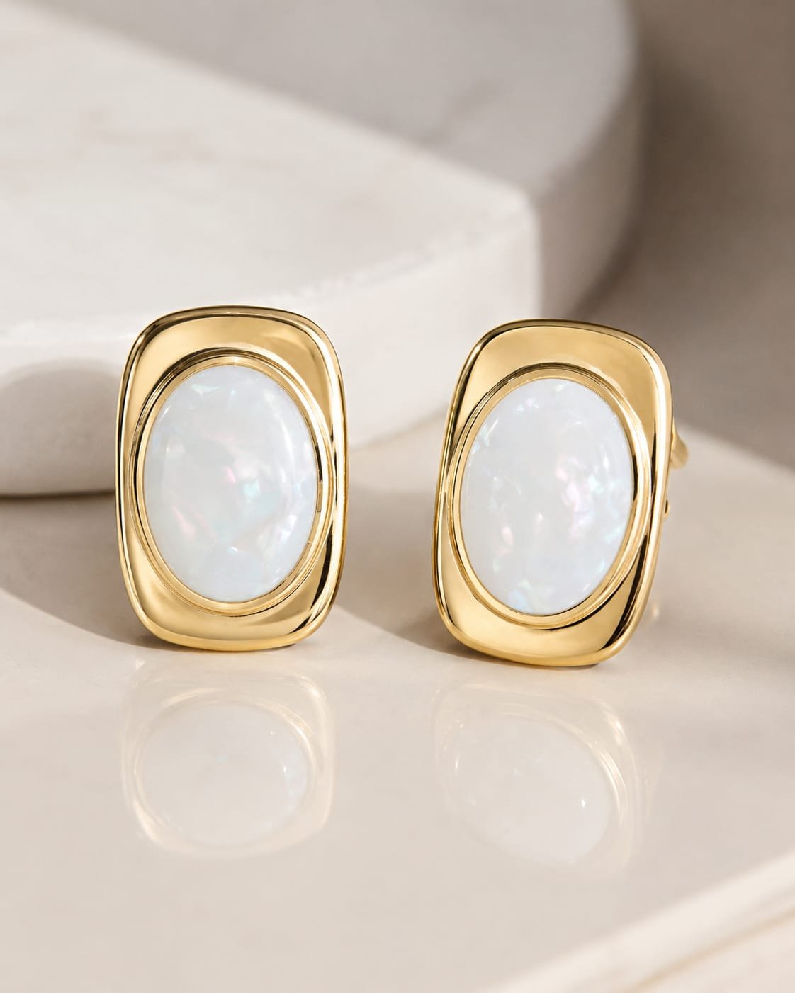 Gold Opal Rectangle Studs - Korean earrings by HAFSAY