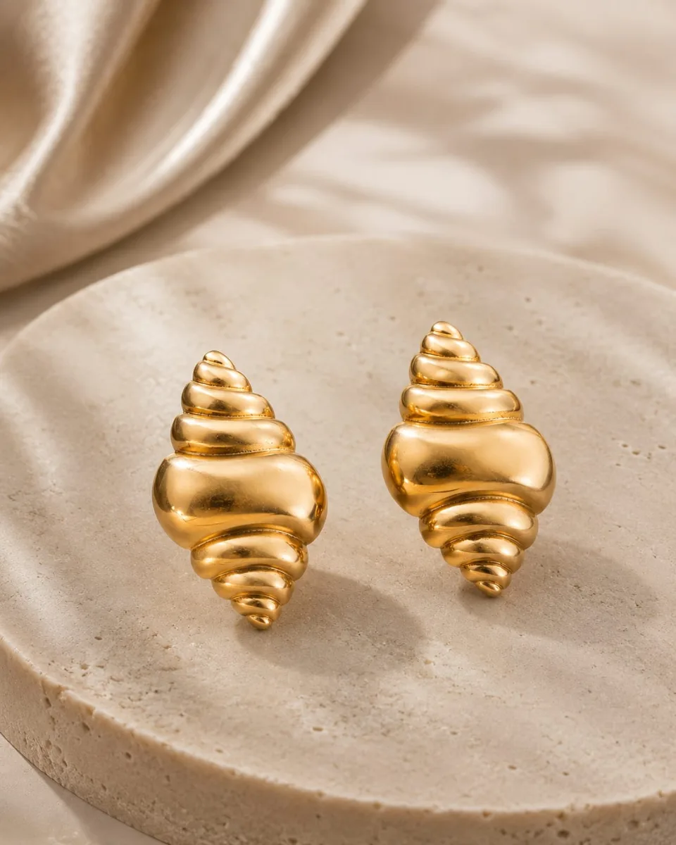Gold Spiral Shell Studs - Korean earrings by HAFSAY