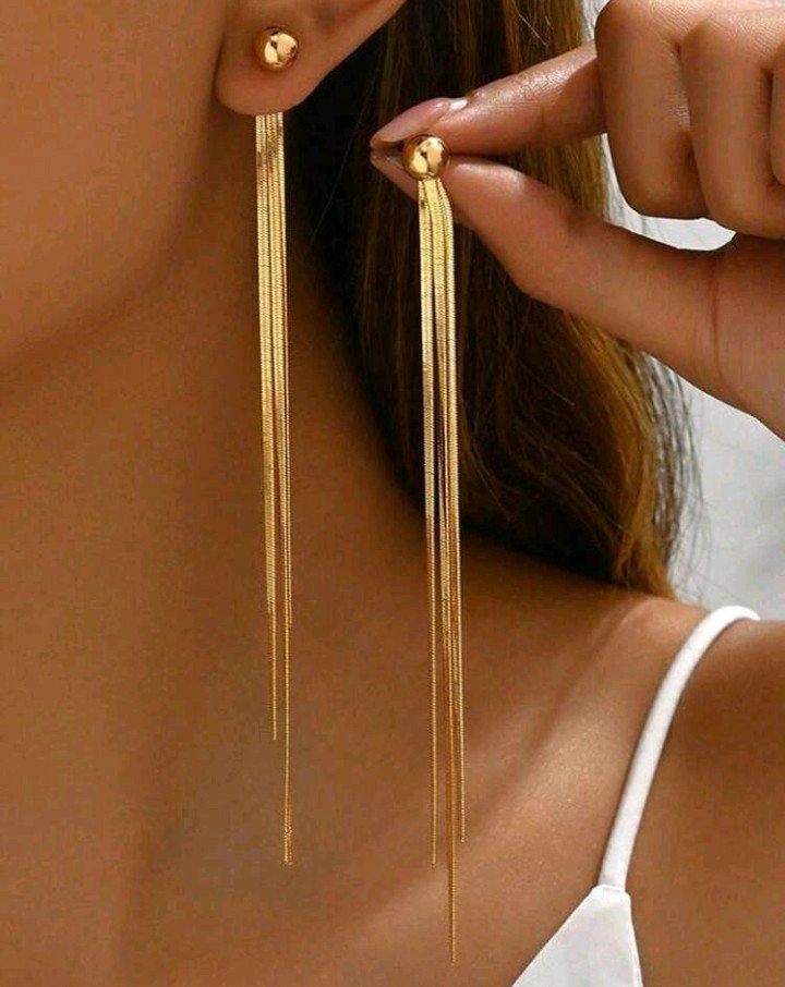 Gold Tassel Drop Earrings - HAFSAY Korean earrings
