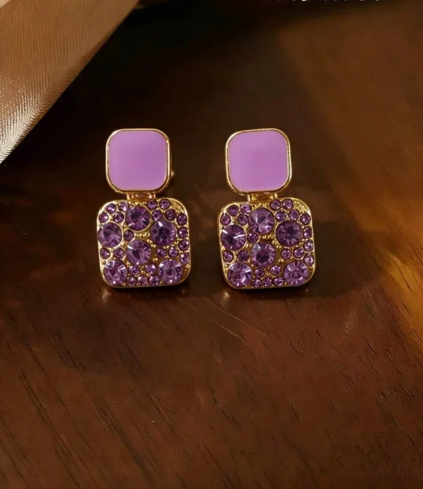 Purple Crystal Studs - HAFSAY Korean earrings