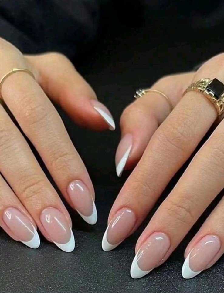 Classic French Almond Nails - HAFSAY