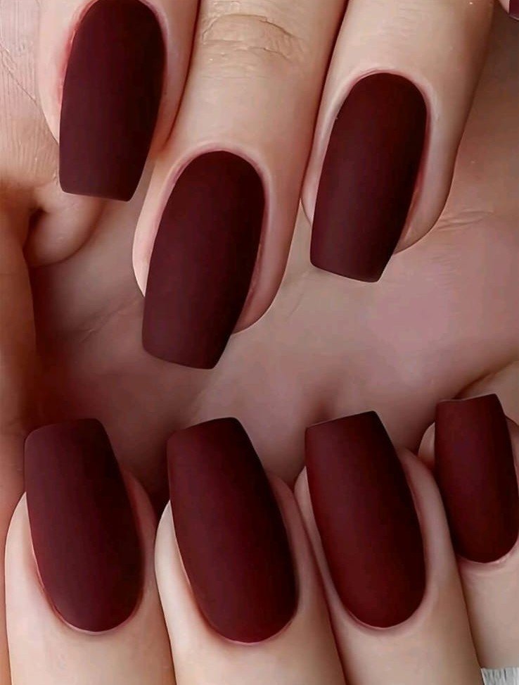 Wine Matte Square Nails - Korean nails by HAFSAY