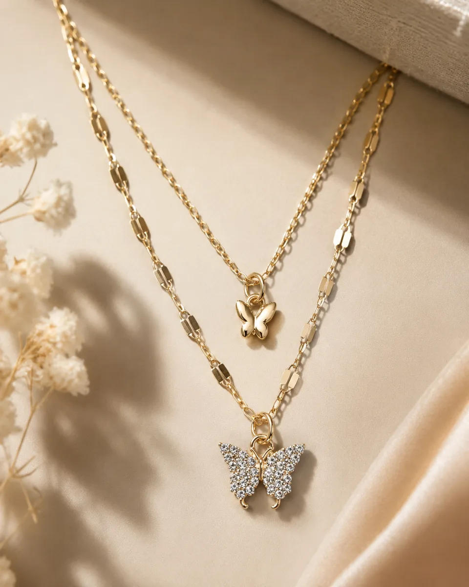 Butterfly Duo Necklace - HAFSAY Korean necklaces