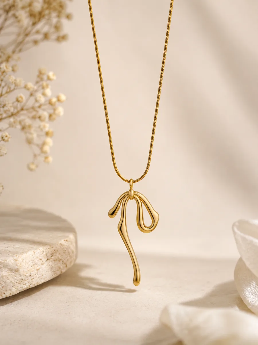 Gold Abstract Drip Pendant - HAFSAY Korean necklaces