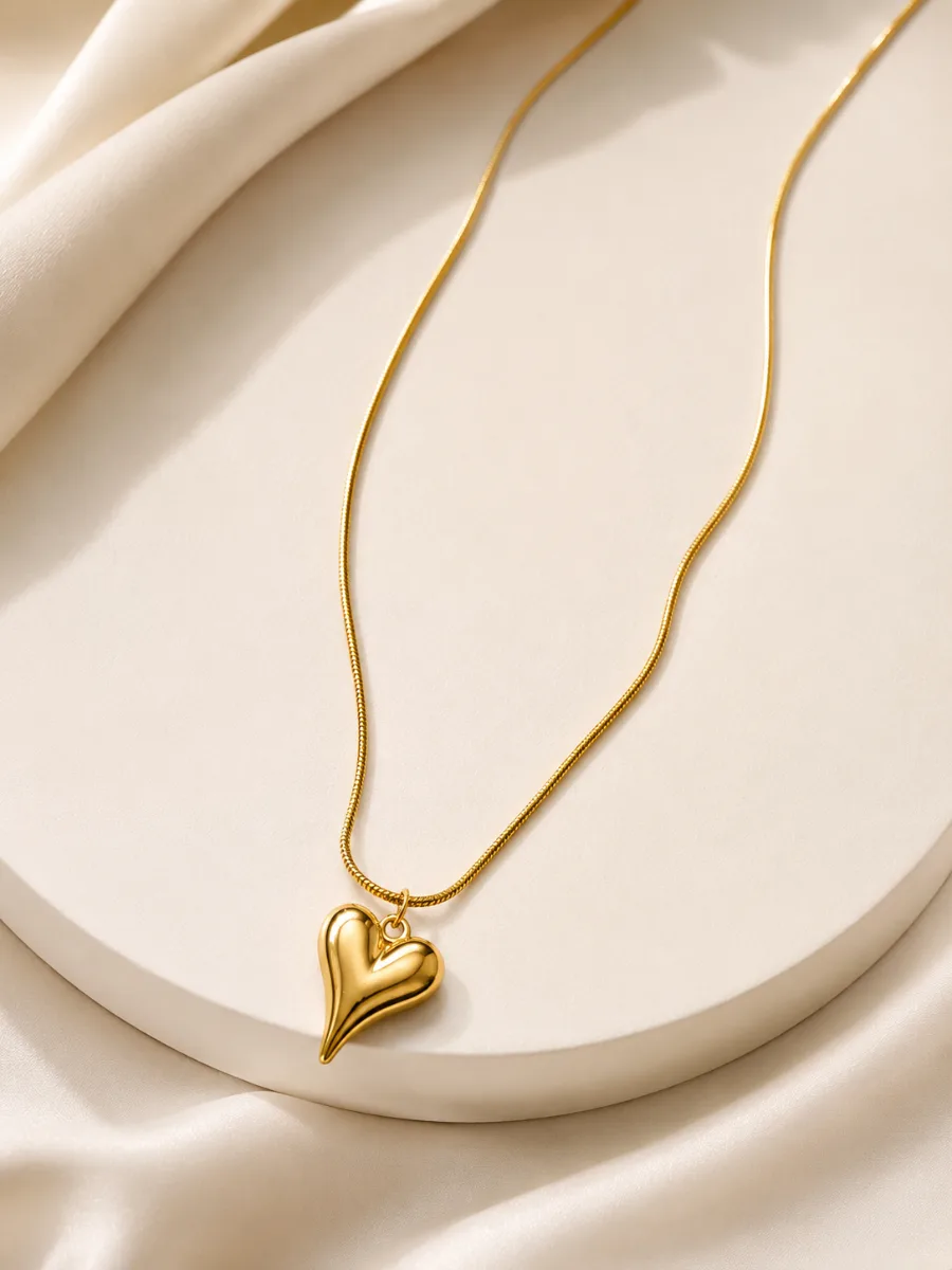 Gold Puffy Heart Necklace - HAFSAY Korean necklaces