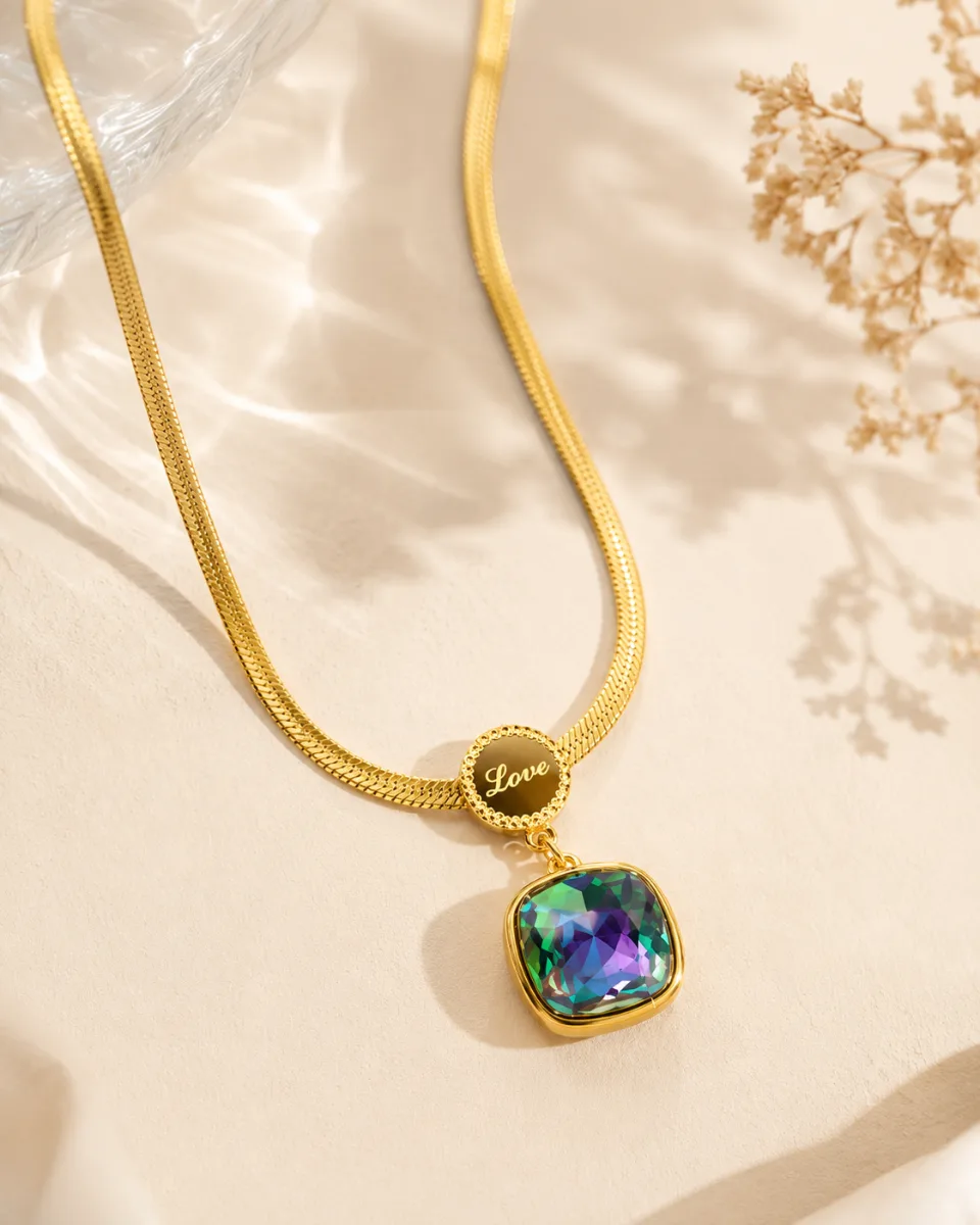 Rose Gold Heart Square Necklace - HAFSAY Korean necklaces