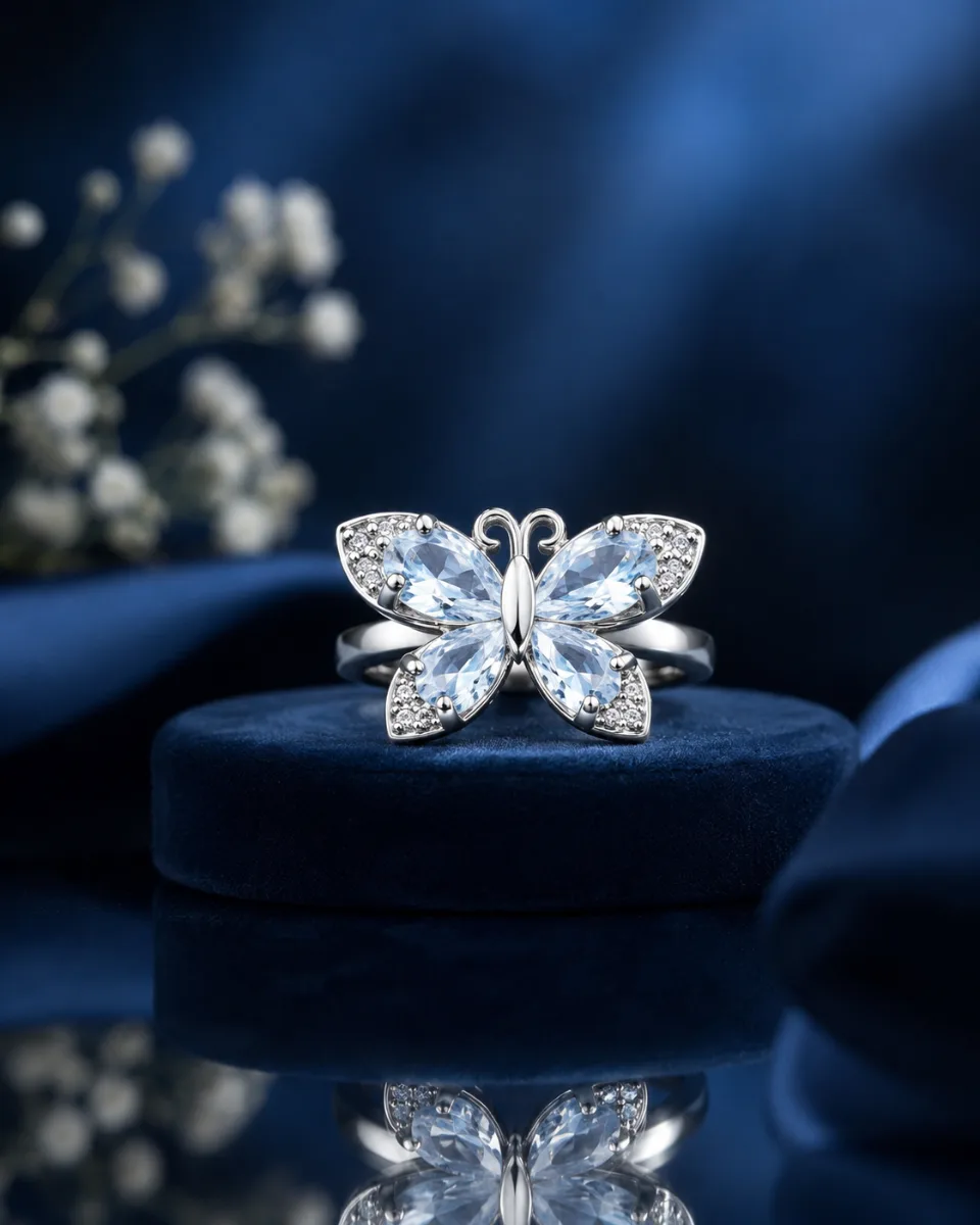 Blue Butterfly Crystal Ring - HAFSAY Korean rings
