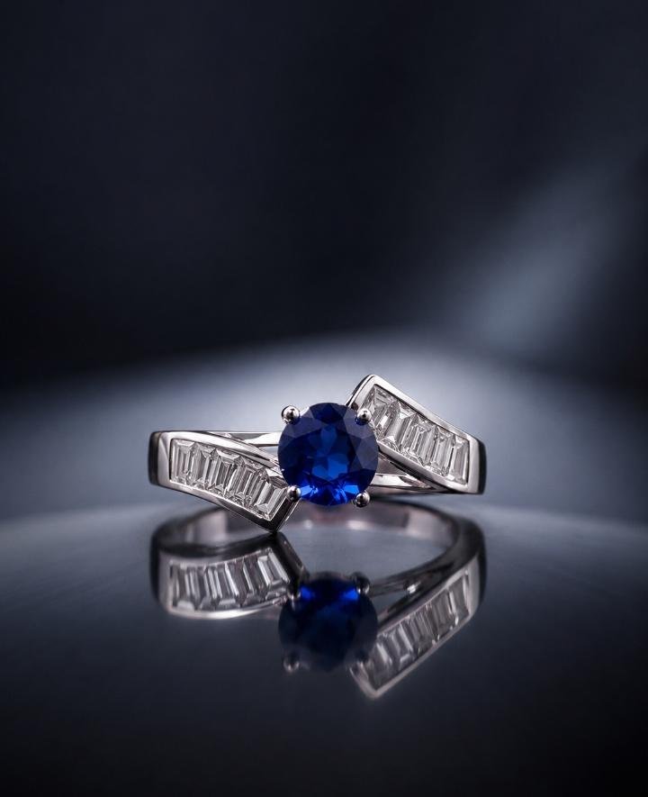 Blue Sapphire Bypass Ring - HAFSAY Korean rings