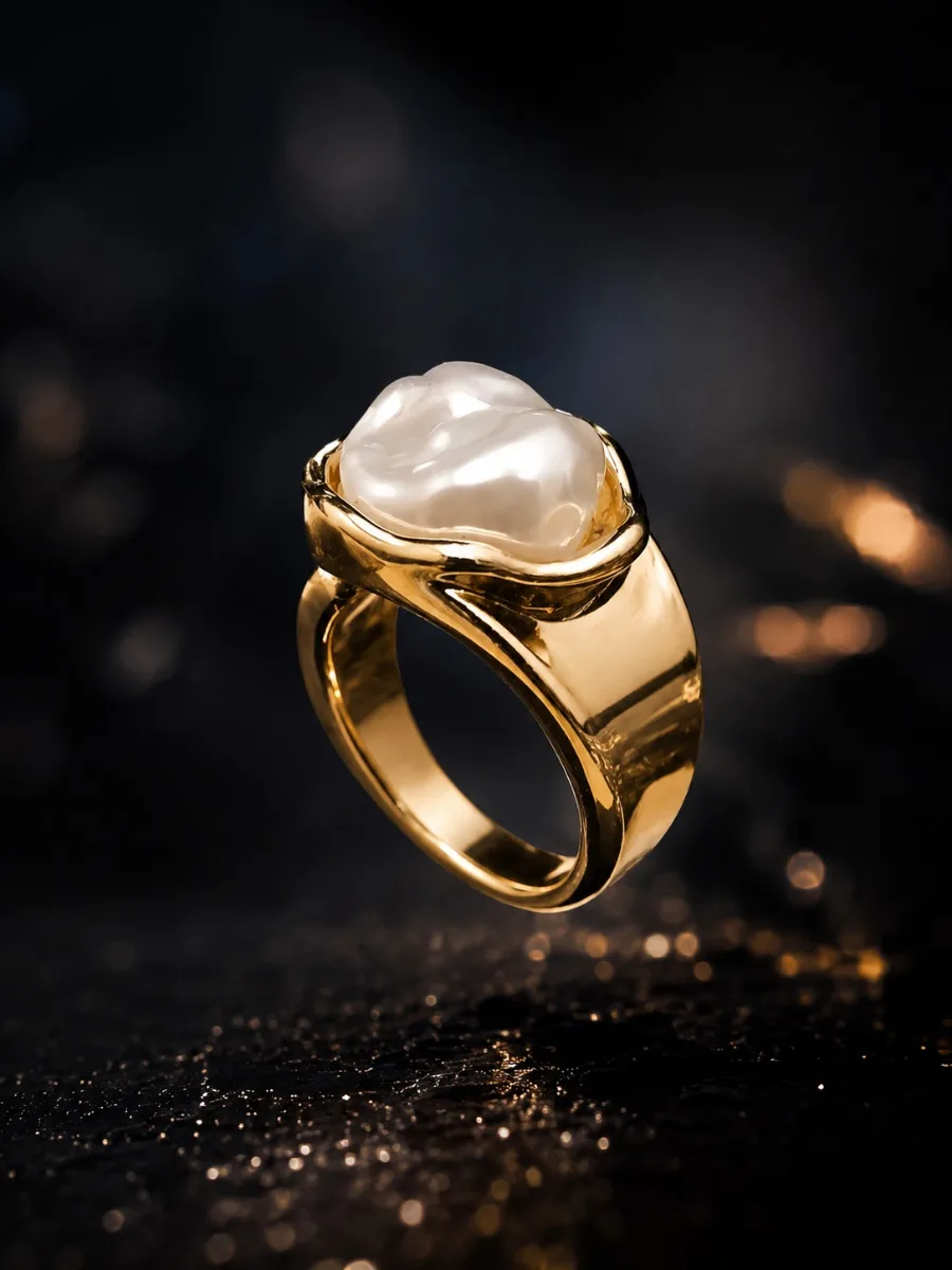 Gold Baroque Pearl Swirl Ring - HAFSAY Korean rings