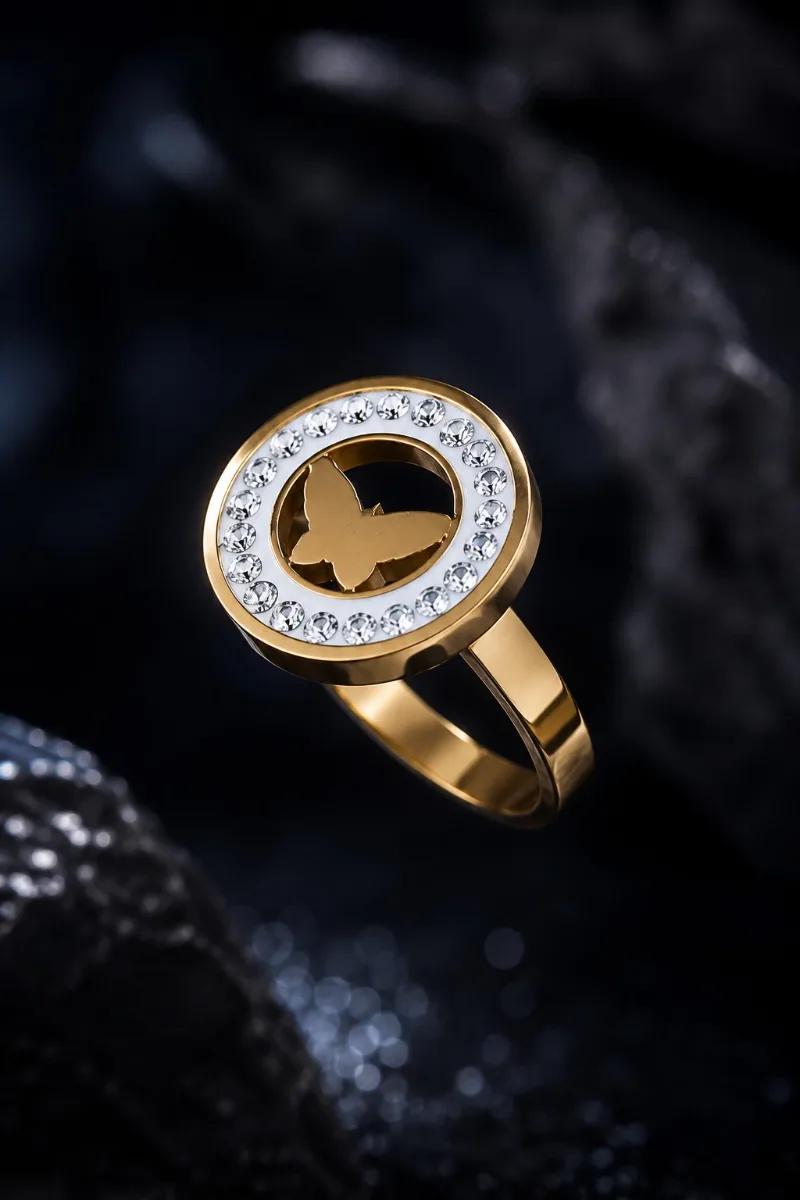 Gold Butterfly Circle Ring - HAFSAY Korean rings
