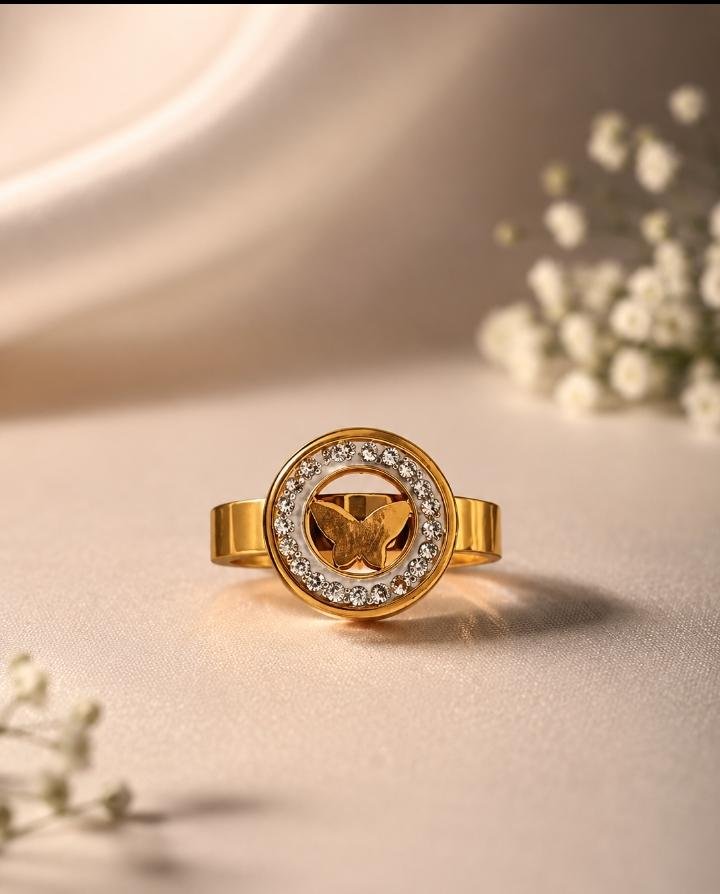 Gold Butterfly Disc Ring - HAFSAY Korean rings