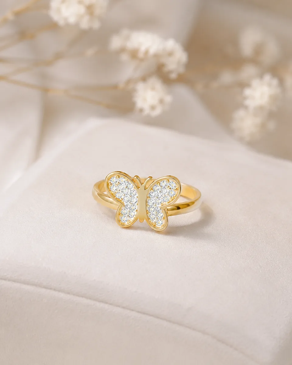 Gold Glitter Butterfly Ring - HAFSAY Korean rings