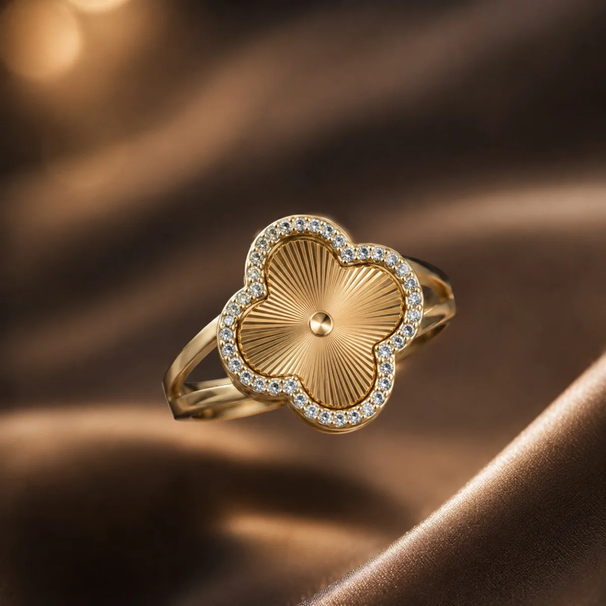 Gold Clover Sunburst CZ Ring - HAFSAY Korean rings
