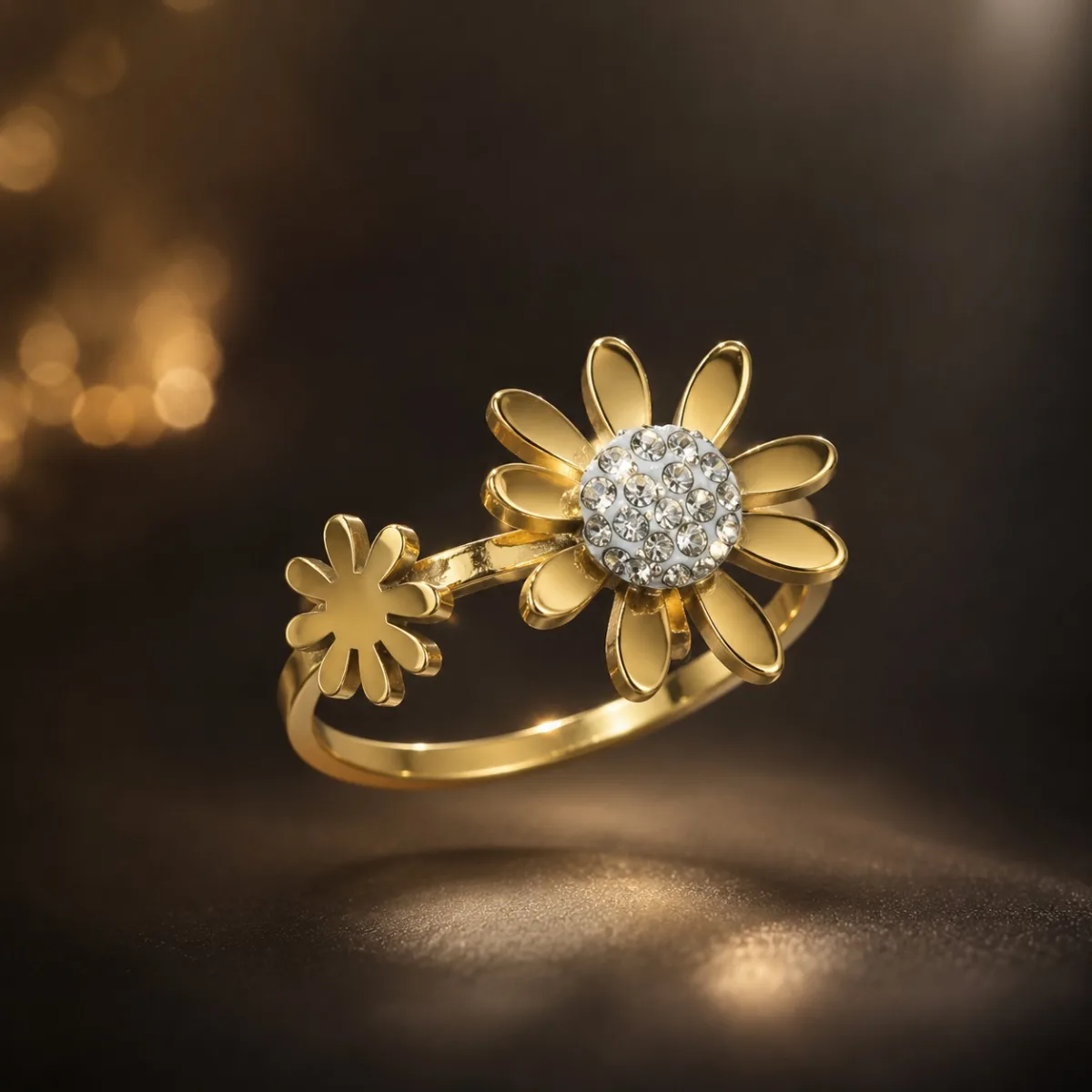 Gold Daisy Crystal Ring - HAFSAY Korean rings