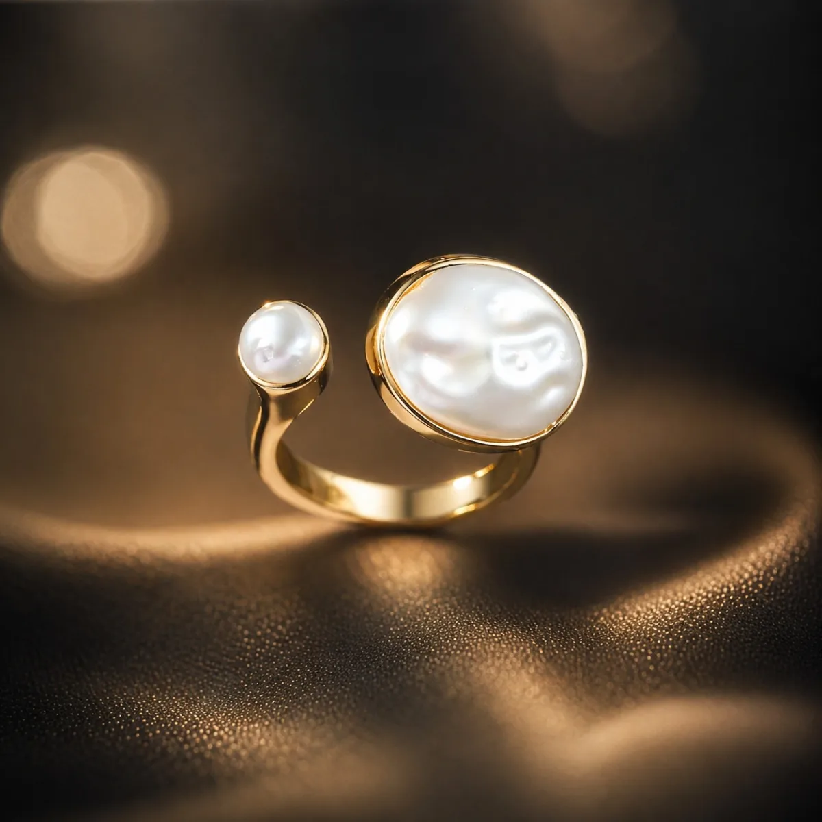 Gold Double Pearl Ring - HAFSAY Korean rings