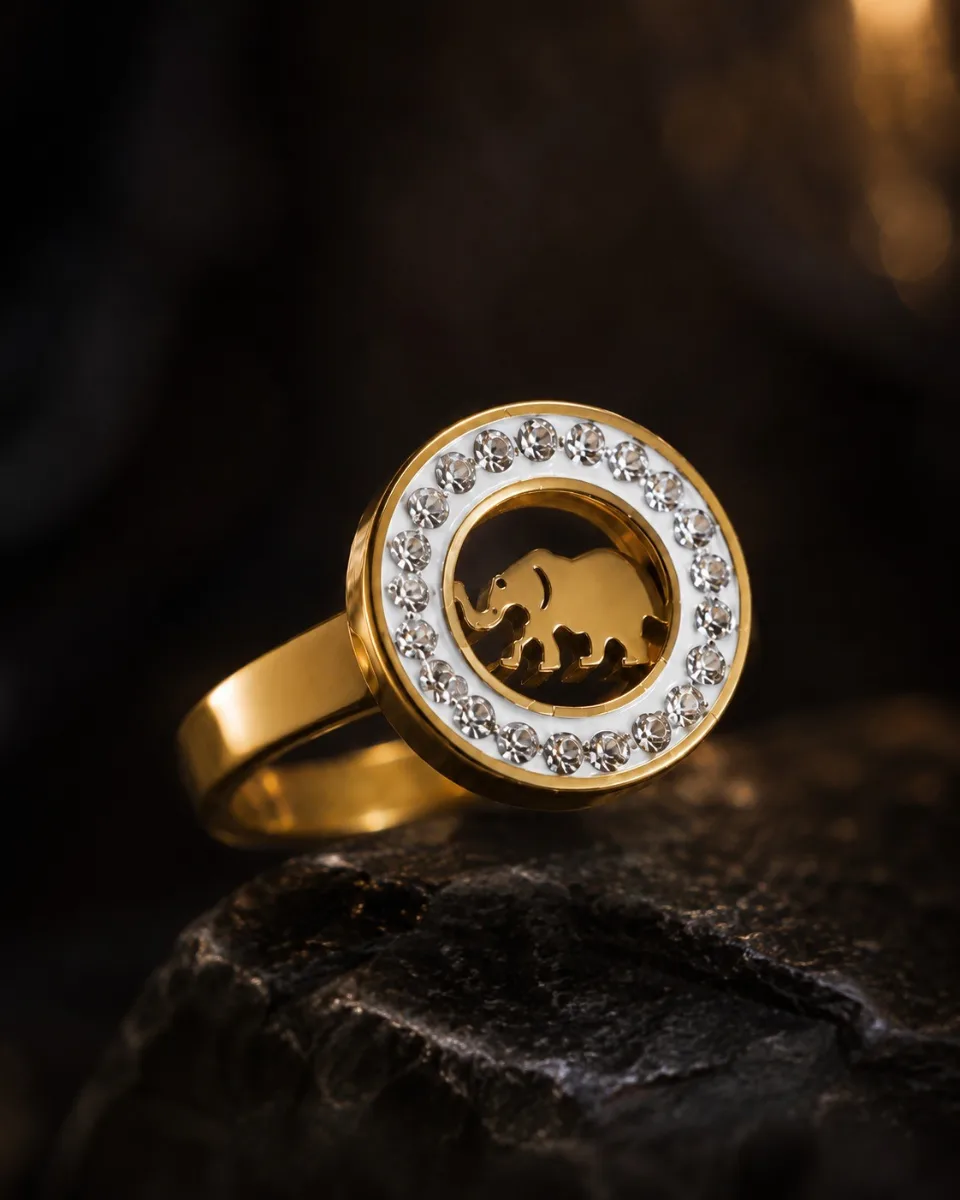 Gold Elephant Circle Ring - Korean rings by HAFSAY