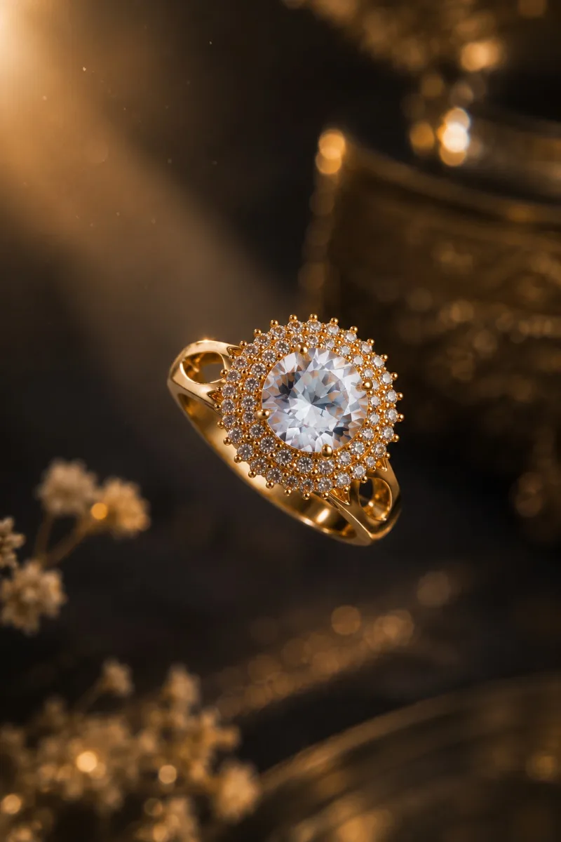 Gold Halo CZ Ring - HAFSAY Korean rings