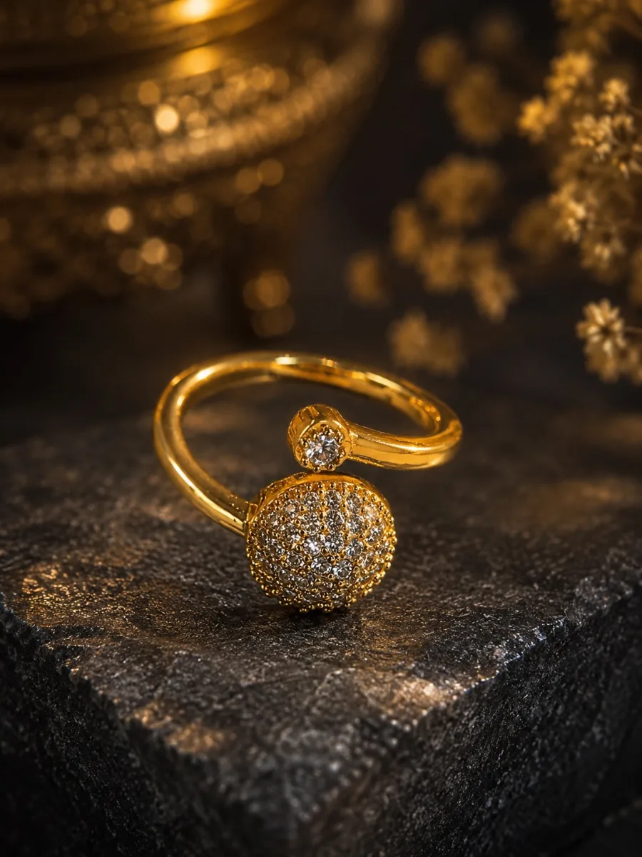Gold Pave Ball CZ Ring - HAFSAY Korean rings