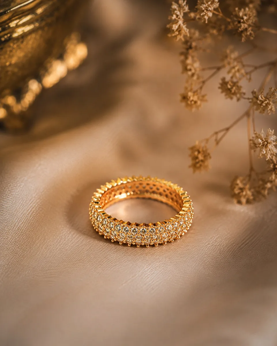 Gold Pave Eternity Band Ring - HAFSAY Korean rings