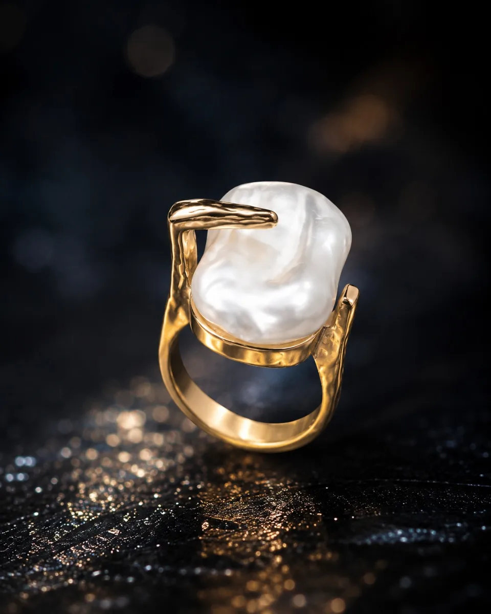 Gold Pearl Sculptural Ring - HAFSAY Korean rings