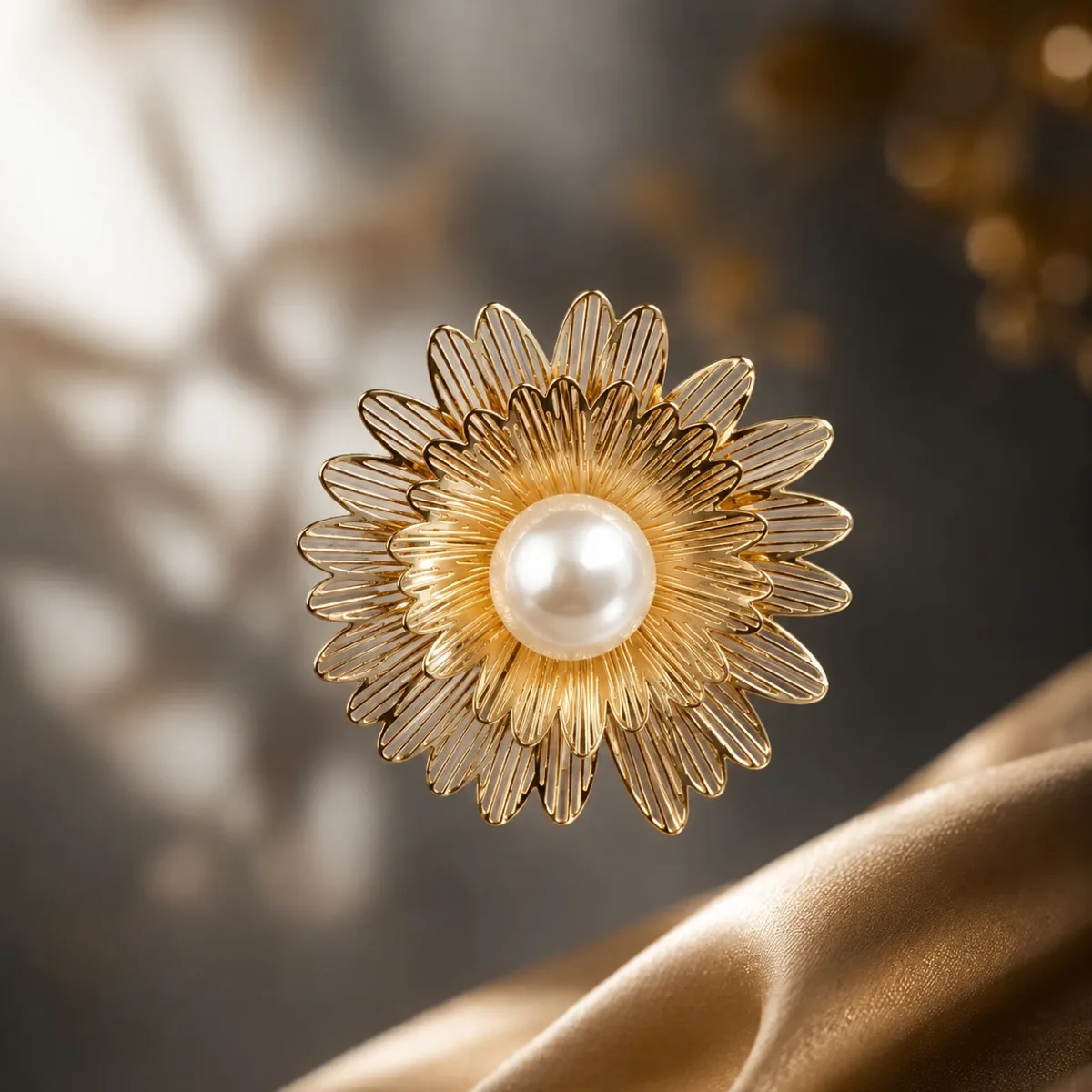 Gold Sunflower Pearl Ring - HAFSAY Korean rings