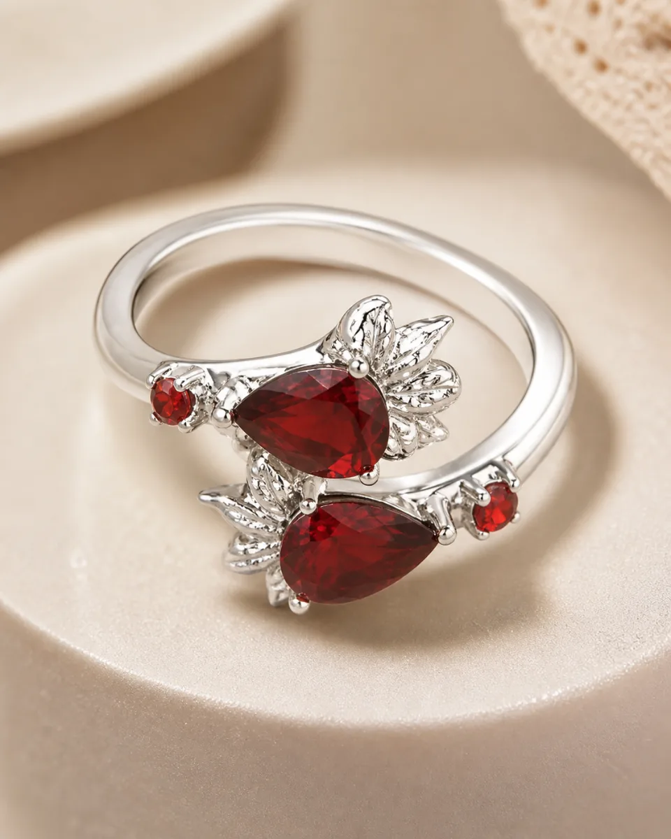 Red Double Gemstone Ring - Korean rings by HAFSAY
