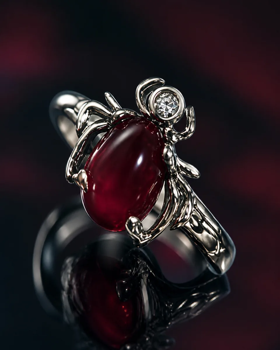 Red Spider Gemstone Ring - Korean rings by HAFSAY