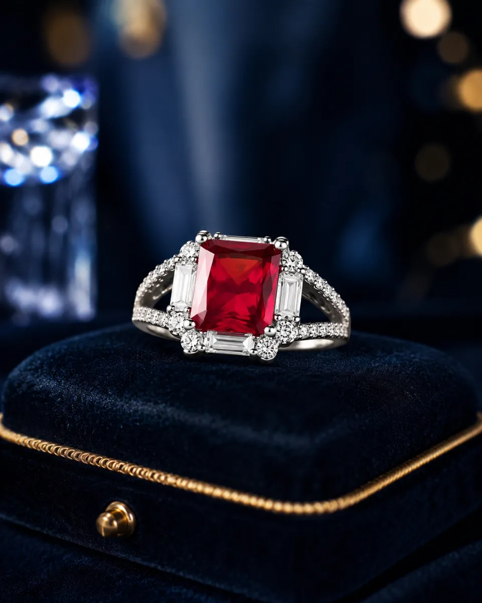 Ruby Emerald Cut Ring - Korean rings by HAFSAY