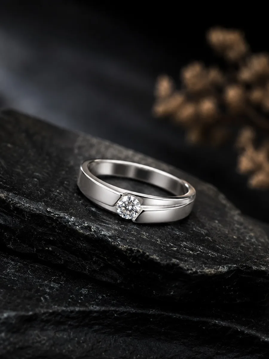 Silver Channel Solitaire Ring - Korean rings by HAFSAY