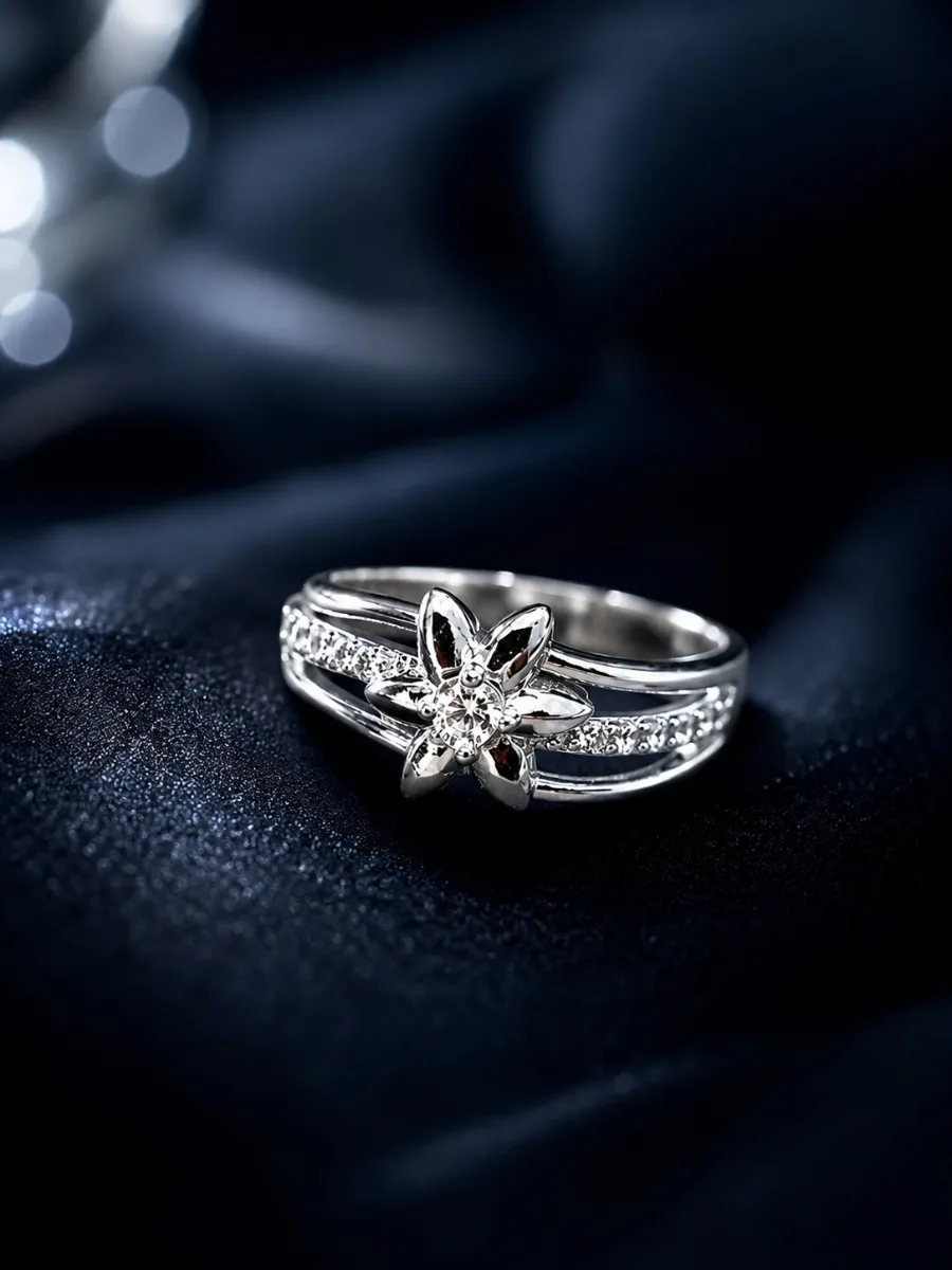Silver Flower CZ Ring - HAFSAY Korean rings