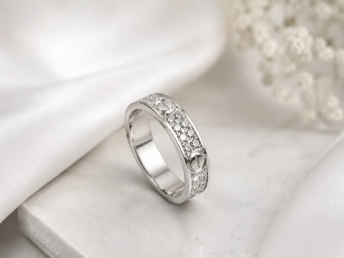 Silver Pave Love Band Ring - HAFSAY Korean rings