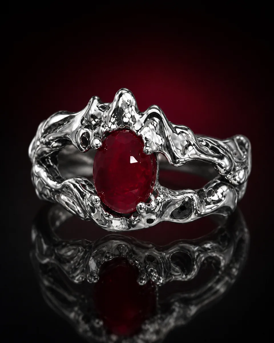 Silver Ruby Gemstone Ring - Korean rings by HAFSAY